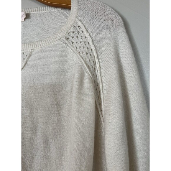 Opaque Ivory 100% Cashmere Sweater, Crew Neck, Raglan Sleeve Accent, Women Large - Picture 4 of 8
